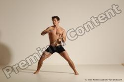 Underwear Fighting with axe Man White Muscular Short Brown Dynamic poses Academic